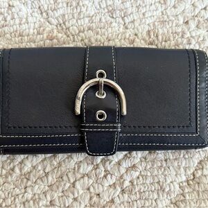 Coach Black Leather Wallet with Silver Buckle